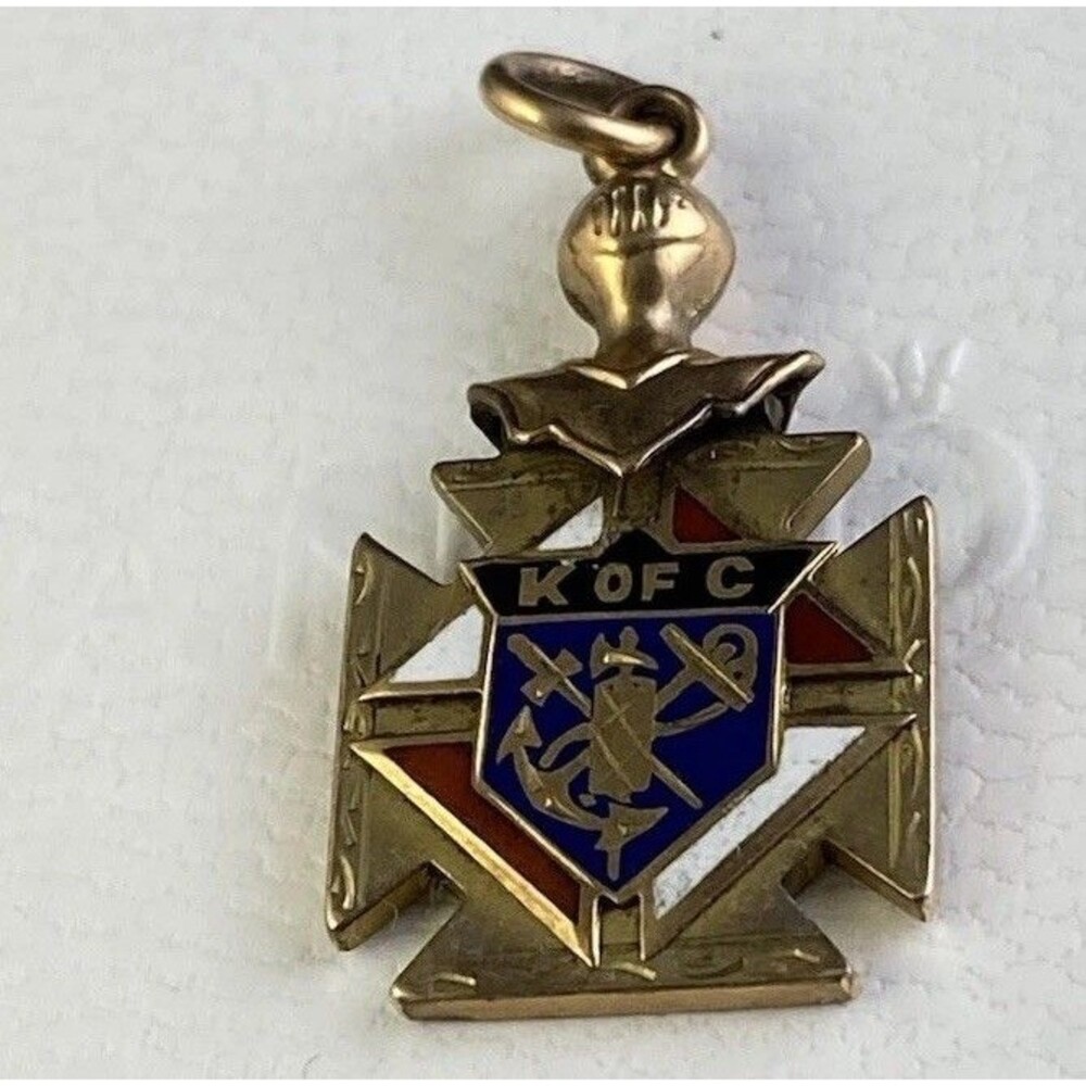 Antique 10k Gold Knights of Columbus JES Badge w/ Enamel PW FOB -4.32 GRAMS 10K
